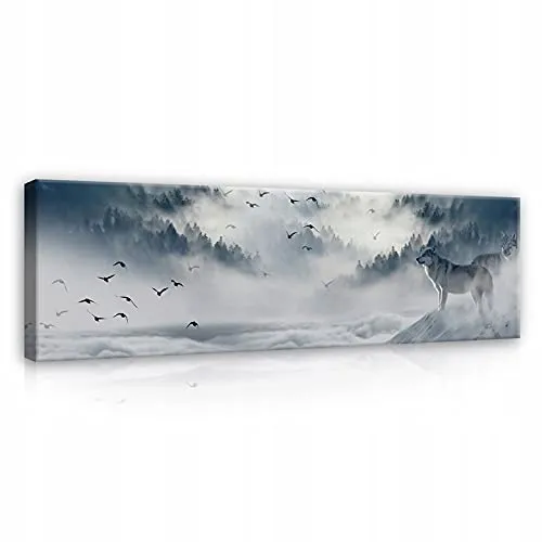 WallArena - Leinwand Bilder - Wolf Wald Tiere Panorama - 145x45 cm Leinwandbilder - Bild auf leinwand - Wandbild XXL groß Wandbilder für Wohnzimmer Schlafzimmer Wohnzimmerbilder Modern