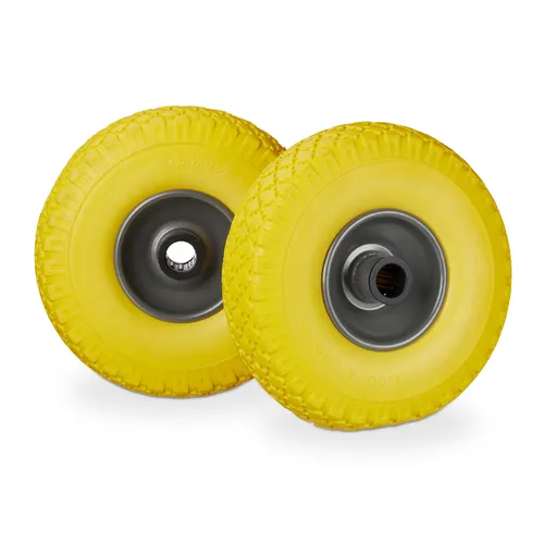 relaxdays Sackkarren-Rad Vollgummi 2er Set, Gelb-Grau - Transportgeräte & Rampen, langlebige Vollgummi-Räder für hohe Stabilität und einfache Handhabung, ideal für schwere Lasten.