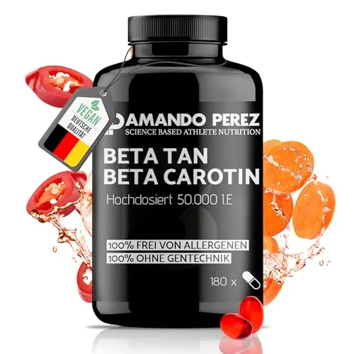 Beta Carotin 50.000 I.E. Depot - Vegane Weichkapseln - Vitamin A (Retinol) - Hochdosiertes Beta-Carotin mit 25.000 IE pro Kapsel, nur alle 8 Tage einnehmen, vegan und ohne Füllstoffe, ideal für eine gesunde Haut!