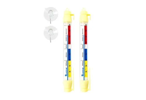 Lantelme Kühlschrankthermometer 2 Stück Set 21cm mit Saugnapf Kühltheke Gefrierschrank Thermometer, 2-tlg., 2 Stück, 2 Stück im Set mit Saugköpfen, Temperatur -45 bis +40°C beige|weiß