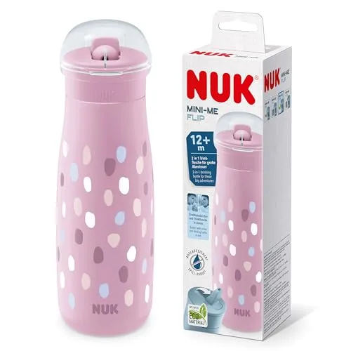 Produktbild NUK Mini-Me Flip mit Strohhalm für Kleinkinder | ab 12 Monate | 450 ml | Auslaufsichere Kinderwasserflasche in Rosa