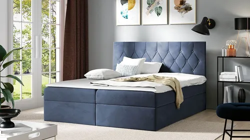 Mirjan24 Boxbett, Blau, Holz, H3, 160x200 cm - Betten, Boxspringbett mit zwei praktischen Bettkästen für zusätzlichen Stauraum und hochelastischer Matratze für optimalen Schlafkomfort.