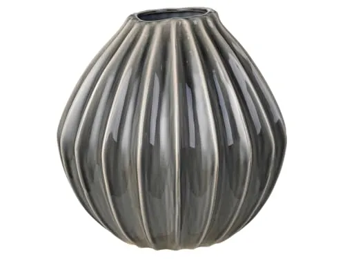 Broste Copenhagen 14445114 Vase - Keramik in smoked pearl, 30 cm - Vase aus der WIDE Kollektion, 30 cm hoch mit einzigartiger Zwiebel-Silhouette und weichen Rillen. Perfekt für jeden Raum und als Geschenk geeignet.