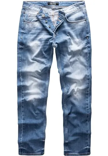 REPUBLIX Herren Jeans Regular Straight Fit Denim Hose Destroyed R07984 Hellblau W31/L32