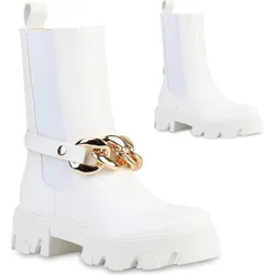 VAN HILL Damen Plateau Boots Stiefeletten mit Ketten und Profilsohle - Weiß, Größe 38 - Stylische Damen Stiefeletten mit Plateau und Ketten-Details. Ideal für Frühling und Herbst, bieten diese Boots Komfort und modisches Design für jeden Anlass.