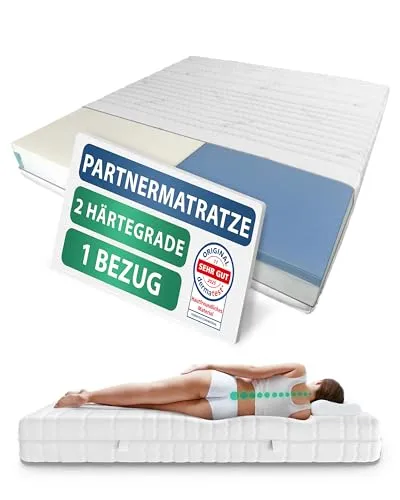 AM Qualitätsmatratzen Premium 7-Zonen Partnermatratze 140x200 cm - Taschenfederkernmatratze mit 1000 Federn pro 2m², orthopädisch und individuell anpassbar für Paare, inklusive hochwertigem Bezug für ein perfektes Schlafklima.