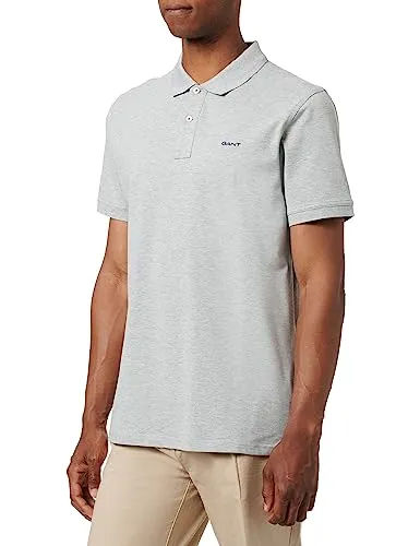 Gant Herren REG Contrast Pique SS Rugger Polohemd, Grey Melange - Poloshirt für Herren mit Slim Fit Passform, bietet höchsten Tragekomfort und optimalen Sitz dank Rippbündchen.