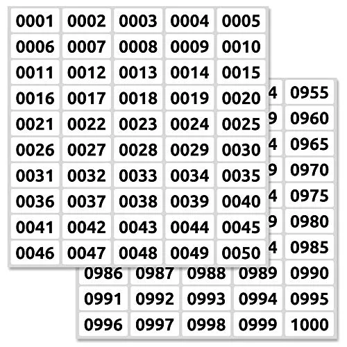 1-1000 Nummern Zahlen Aufkleber, Lose Tombola - 40 x 20 mm