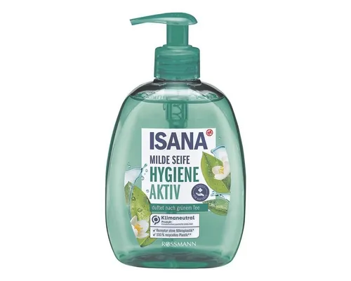 ISANA Flüssigseife Hygiene Aktiv (grüner Tee), mit antibakteriellem Wirkstoff- und Softpflege-Komplex, 500 ml