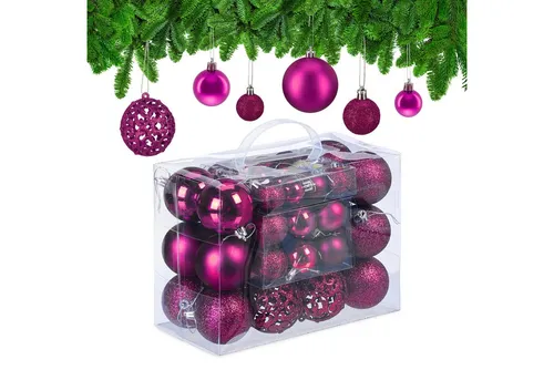 relaxdays Weihnachtsbaumkugel Weihnachtskugeln im 50er Set (50 St), Pink