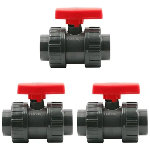 HAF 3er Set PVC 2-Wege Kugelhahn mit rotem Griff 50mm - Hochwertiges 3er Set PVC Kugelhähne 50mm mit Klebemuffen. Ideal für flexible Verrohrungen, wie bei Pools oder Teichen. Langlebig und witterungsbeständig für vielseitige Anwendungen.