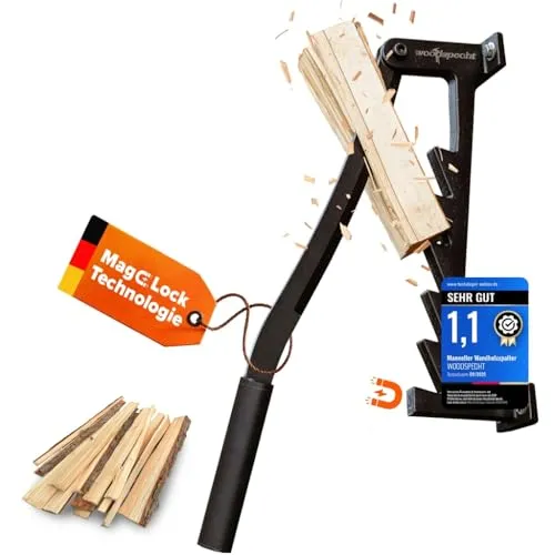 Woodspecht Holzspalter manuell [Magnetische Sicherung] Brennholz, Anzündholz Spalter, Holz spalten, Wood Splitter, Anmachholz Spalter, Hackklotz, manueller Holzspalter, Holzhacker mit Metallgriff