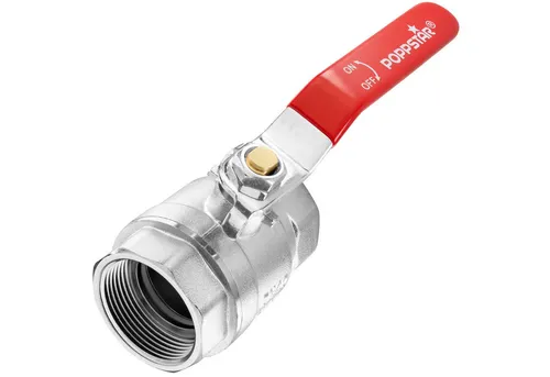 Poppstar Absperrventil 1 1/2 Zoll IG/IG - Hochwertiges Kugelhahn-Ventil aus Messing mit vollem Durchgang, ideal für zuverlässige Absperrungen bis 20 Bar Druck. Perfekt für den professionellen Einsatz in der Haustechnik.