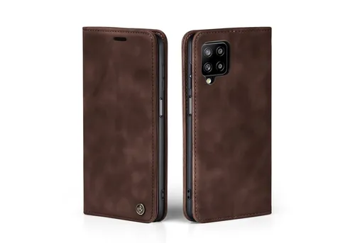 LBH Handyhülle für Samsung Galaxy A12 Dunkelbraun mit Standfunktion - Hochwertige Handyhülle aus strapazierfähigem Kunstleder mit praktischer Standfunktion. Zusätzliche Fächer für Karten und Geldscheine bieten optimalen Komfort und Schutz für Ihr Smartphone.