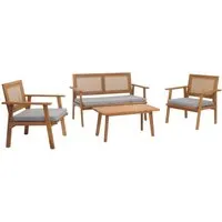 Garten-Garnitur MCW-N46, Lounge-Set für Garten und Terrasse - Hochwertige Gartenmöbel aus MVG-zertifiziertem Akazienholz, inklusive Tisch, Bank und 2 Sesseln – ideal für entspannte Stunden im Freien.
