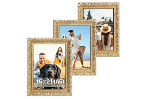 Victor (Zenith) Bilderrahmen Rubens, Bilderrahmen Set Gold Grün 15x20 cm A5, Bilderrahmen Barock, Antik