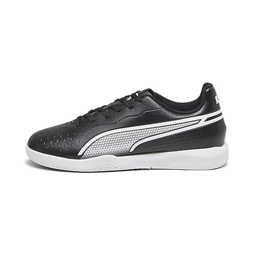 PUMA King Match IT JR Fußballschuh, Schwarz Weiß, 35 EU - Fußballschuhe mit weichem synthetischen Obermaterial und abriebfester Indoor-Außensohle für optimalen Halt und Komfort auf dem Platz.