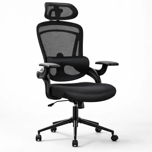 DUMOS Ergonomischer Bürostuhl mit Kopfstütze, 150KG Belastbarkeit, bequemer Drehstuhl für Homeoffice