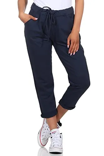 Damen Jogginhose im Boyfriend-Style Sweatpants für Freizeit Sport Fitness Yoga Training 3569 (as3, Numeric, Numeric_42, Numeric_46, Regular, Long, Dunkelblau)