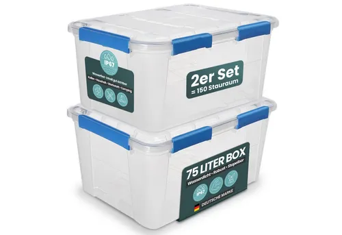 Kreher Aufbewahrungsbox mit Deckel und Dichtungsring (IP67) 75 Liter (Set wählbar) (2 St)