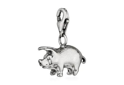 NKlaus Charm-Anhänger Schweinchen aus 925 Silber - Bead Charm für Damen, antikes Design aus 925 Sterlingsilber, 14x17mm, bringt Glück und Stil in jedes Schmuckstück.