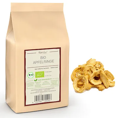  1kg Getrocknete BIO Apfelringe, Äpfel getrocknet & ungezuckert 28,99 EUR/kg