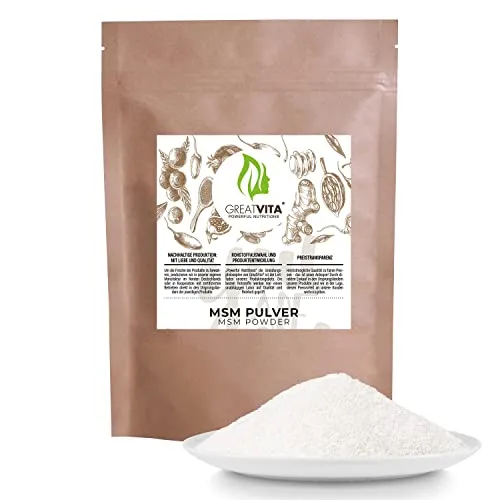 MSM Pulver 400g - 99,9% Methylsulfonylmethan, feiner & organischer Schwefelpulver - MSM powder zum Mischen in Wasser, Saft & Smoothies - ohne Zusätze, glutenfrei & non-GMO | GreatVita
