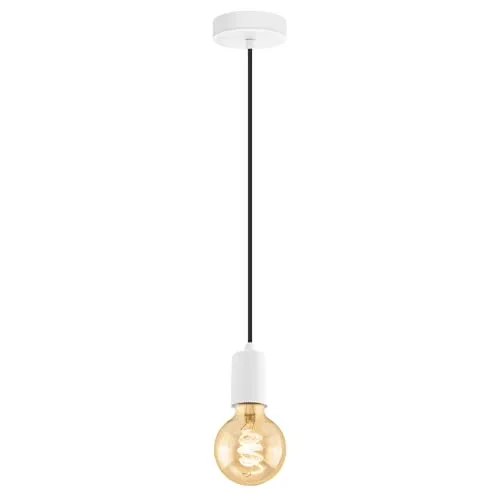 EGLO Pendelleuchte Yorth, 1 flammige Schnurpendel Hängelampe Vintage, Industrial, Hängeleuchte aus Stahl in Weiß, Kabel in Schwarz, Esstischlampe, Wohnzimmerlampe hängend mit E27 Fassung