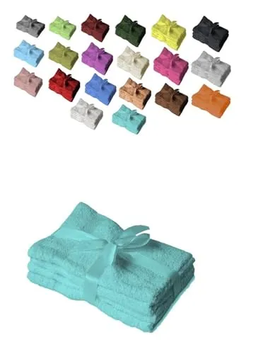 EXKLUSIV HEIMTEXTIL Handtuchserie im Set mit Schleife Marke Gästehandtuch 4er Set 30 x 50 cm Türkis