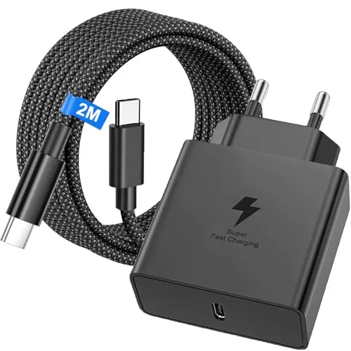 45W USB C Ladegerät für Samsung Galaxy S26 Ultra S25 S24 S23 S22 FE 5G A56 A55 A54 A16,Note,Tab S8 S9,Schnellladegerät USBC mit 60W 2M Nylon Schnellladekabel USB C Netzteil Schnelladegerät Netzstecker