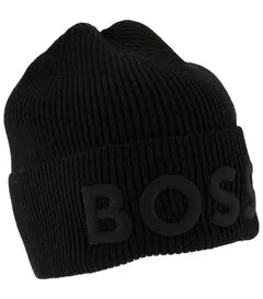 BOSS Afox_R Strickmütze - Strickmütze für Herren mit großer Logo-Stickerei, aus soften Garnen für ein angenehmes Tragegefühl und modischen Akzent.