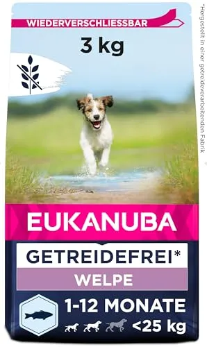 Eukanuba Welpenfutter getreidefrei mit Fisch - Trockenfutter für kleine und mittelgroße Rassen, optimal für gesundes Wachstum und gesunde Verdauung
