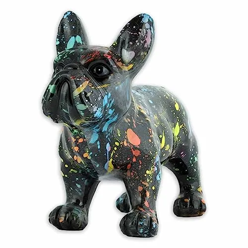 MONKIMAU Schwarze Französische Bulldoggen Figur aus Kunstharz - Handgefertigte Deko Skulptur - Wohnzimmerdekoration - Hundefigur für Hundeliebhaber Geschenk