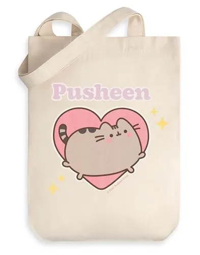 Pusheen Beige Tragetasche mit Herzmotiv für Damen | Klassisches Cartoon-Design zum Tragen von Gegenständen | Für den täglichen Gebrauch | Strapazierfähig und stylisch | Pusheen Merch