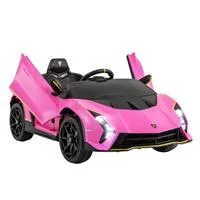 GOPLUS Kinder Elektroauto Lamborghini, 12V Kinderauto mit Fernbedienung & LED-Lichter & Musik, Hupe, Transportrollen, Elektrofahrzeuge 2-4 Km/h, Rosa