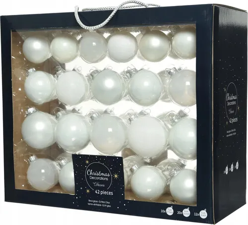Produktbild Set aus 42 weißen Glas-Weihnachtsbaumbomben 5/6/7cm