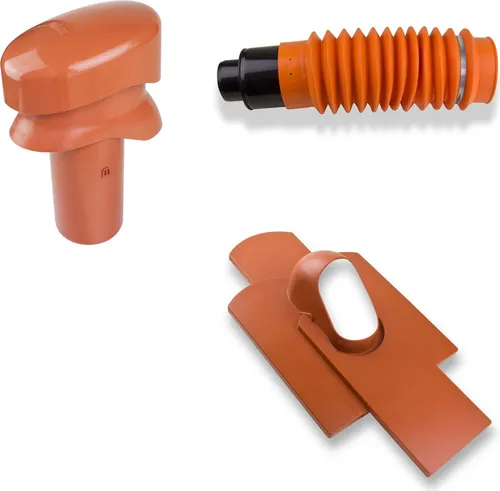 Stabilo-Sanitaer Klöber-Set8 Dachentlüftung DN100 rot - Luftrohre & -schläuche: Hochwertige Dachdurchführung mit Biberschwanz-Grundplatte und flexiblem PVC-Anschluss für optimale Belüftung Ihres Daches.