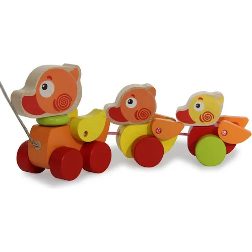 JAMARA Holzspielzeug Kidiwood Nachzieh Entenfamilie 3tlg. - ab 18 Monaten, Massivholz - Bergahorn und Buche, Farben auf Wasserbasis, fördert die motorische Fähigkeiten und Tastsinn, Ziehschnur