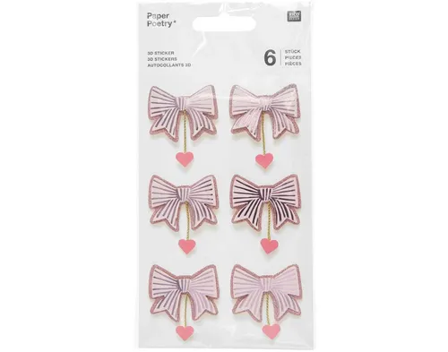 Rico Design Sticker Paper Poetry 3D Sticker Schleifen / Herzen, Pink