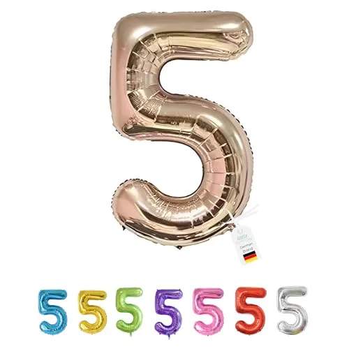 LITTLE BIRTHDAY | Zahlen Luftballon | Folienballon | Helium Gas Balloon Ballon | 101 cm | 0 1 2 3 4 5 6 7 8 9 in vielen Farben | Geburtstag | Kindergeburtstag | Deko | rose gold 5