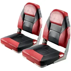 VEVOR 2 Stk. Bootssitz Bootsstuhl mit hoher Rückenlehne klappbarer Fischerbootsitz mit dickem Schwammkissen & wasserdichtem PVC-Leder, Scharniere aus Aluminiumlegierung, Schwarz & Rot
