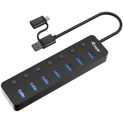 Equip USB-Hub 7-Port 3.2 mit Netzteil - 7-Port USB 3.2 Hub mit 5 Gbps, ideal für den Anschluss mehrerer Geräte, ausgestattet mit Netzteil für optimale Leistung und Stabilität.