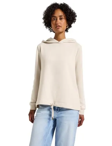 Hoodie STREET ONE Damen, Gr. 38, tusk cream - Sweatshirts für Damen aus 65% Baumwolle und 35% Polyester, mit Kapuze und modischen Galonstreifen an den Ärmeln für einen lässigen Look und besonders angenehmen Tragekomfort.