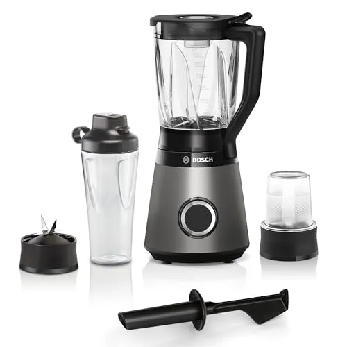 Bosch Standmixer VitaPower Serie 4 MMB6177S - 1200W, 1,5l ThermoSafe Glasbehälter, inklusive To-Go-Flasche und Universalzerkleinerer, Made in Germany und spülmaschinenfeste Teile