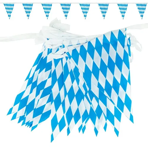 Goodymax® Wimpelkette 7 m Bavaria Polyester Stoff 14 x 20 cm Bayern Raute Blau-Weiß Oktoberfest Wiesn Deko