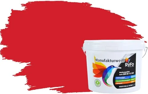 RyFo Colors Bunte Wandfarbe Manufakturweiß Feuerrot 3l - Hochwertige Innenfarbe für harmonische Wohnräume - Premium-Innenwandfarbe mit erstklassiger Deckkraft und Widerstandsfähigkeit. Ideal für ein schönes Zuhause, das auch häufigen Reinigungen standhält. Erhältlich in verschiedenen Farbtönen und Größen.