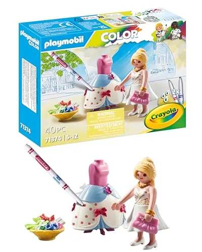 PLAYMOBIL Color 71374 Fashion Kleid, kreatives Design für Verschiedene Kleidungsstile, mit wasserlöslichen Stiften, Schwamm und zahlreichem Zubehör, künstlerisches Spielzeug für Kinder ab 5 Jahren