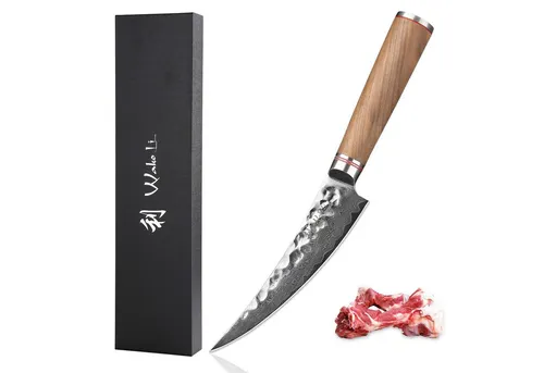 Wakoli Nussbaum Damast Ausbeinmesser 16 cm - Küchenmesser aus 67 Lagen japanischem Damaststahl, extrem scharf und ergonomischer Nussbaumholzgriff für müheloses Arbeiten. Ideal zum Tranchieren von Fleisch und Fisch.