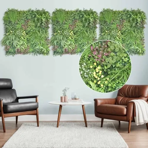 JELLE & JACOB Künstliche Pflanzenwand - 3er Set 100x100 cm für Indoor & Outdoor - Gestalte deine Wohlfühloase mit dieser pflegeleichten Pflanzenwand. Ideal für stilvolle Raumgestaltung und als Sichtschutz im Außenbereich. Einfach anzubringen und langlebig - für ein harmonisches Ambiente.