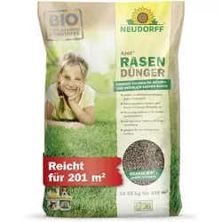 Neudorff Azet RasenDünger 10,05kg - Effektiver Frühjahrsdünger für Ihren Rasen - Biologischer Dünger für 201 m² Rasenfläche. Schnell- und Langzeitwirkung fördert die Widerstandsfähigkeit und Nährstoffaufnahme für einen gesunden, grünen Rasen.